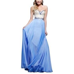 Sherri Hill Sky Blue Strapless Jeweled Periwinkle Evening Gown 8